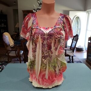 ONE WORLD Colorful Patterned Blouse